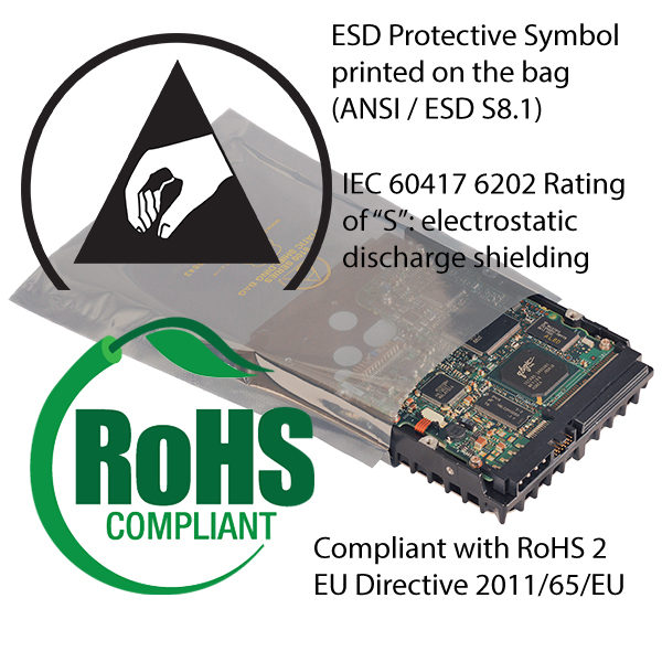 Elimstat Shielding Bags are Compliant with RoHS 2, IEC, and ESD Association standards