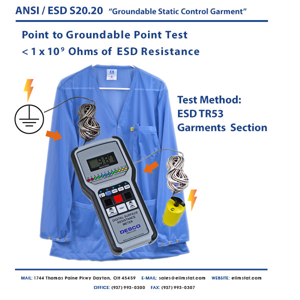 Resistance Point to Ground Measurement of ESD Smock with Desco™ ESD Resistivity Meter